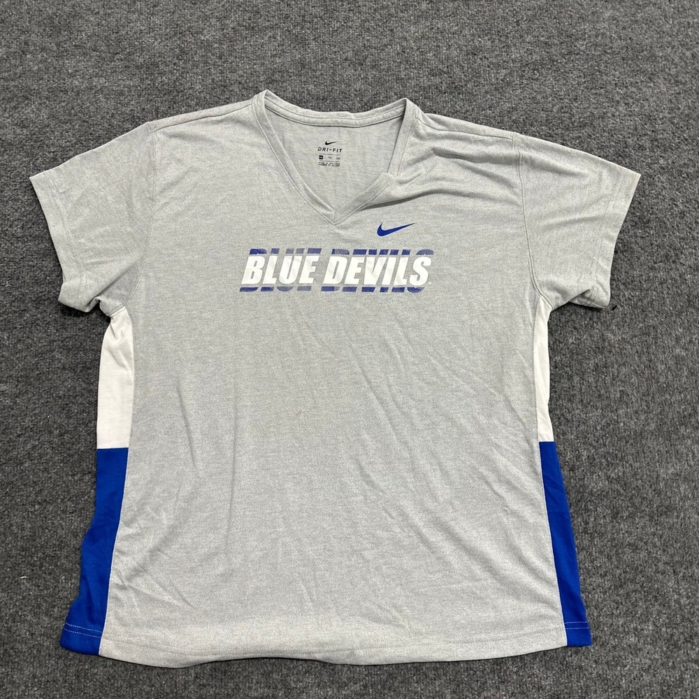 Nike Shirt Womens XXL Gray Blue Devils Dri-Fit V-Neck Short Sleeve Athletic Tee